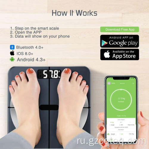 Bluetooth Smart Body Fat Scale 396 фунтов черный
